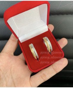 Par De Alianças Prata Em Aço Cirúrgico 6mm Dourado E Prata Com Friso
