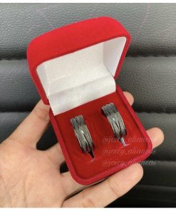 Par De Alianças Prata Em Aço Cirúrgico 8mm Preto Diamantado