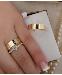 Alianças de Casamento Largura 6mm | 1 Friso Lateral | Moeda Antiga Banhada a Ouro 18K