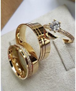 Alianças de Casamento 8mm | Moeda Antiga | 15 Pedras de Zircônia | 2 Frisos Laterais