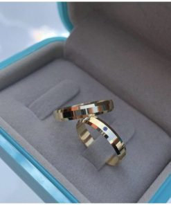 Alianças de Casamento 4mm | Modelo Elegance Blue | Chanfrado com Pedra Azul