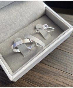 Alianças de Namoro em Prata 950 – Modelo Yasmin Diamantado 4mm Semi Anatômico | Feminino Diamantado