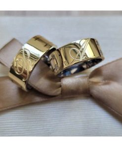 Alianças de Casamento Ouro 10K com Revestimento em Prata 8mm | Modelo Luxo com Iniciais Personalizadas