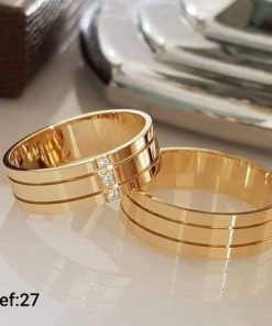 Alianças de Casamento 6mm | Modelo Eliza | Feminina com 3 Pedras de Zircônia | Banhado a Ouro 18k
