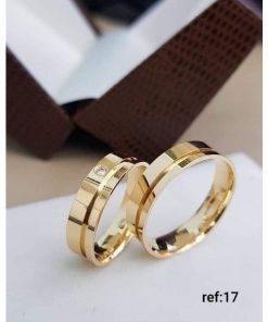 Alianças de Casamento 4mm | Semi Anatômica | 1 Friso Lateral | Feminina com Pedra de Zircônia | Banhado a Ouro 18K